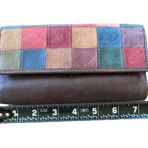 FOSSIL Vintage Multicolor Patchwork Leather Striped Organizer Wallet Brown - Picture 5 of 9